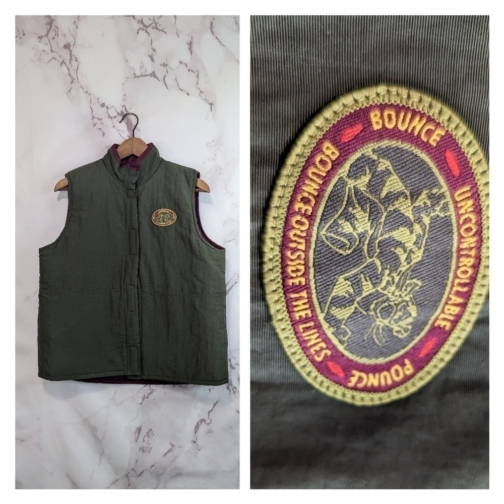 Pooh Women Vest Medium Green Tigger Bounce Puffer Insulated Patch Vintage Disney